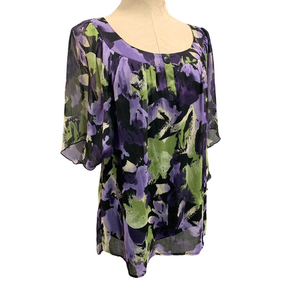 XL Sara Michelle Pullover Womens Flowy Blouse Shirt Scoop Neck